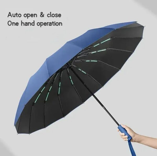 Premium Auto-Open 16 Ribs Wind Resistant Umbrella (Blue) - Image 3
